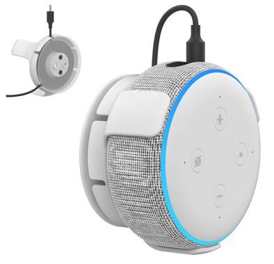 AHASTYLE Wall Mount Hanger Holder for Echo Dot 3rd Generation Smart Home Speakers, Built-in Cable Management and Need to Drill - White