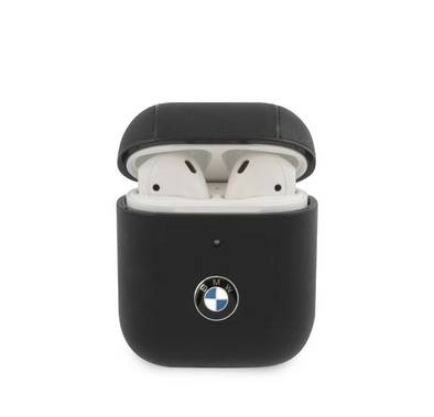 CG Mobile BMW Signature Collection PC Leather Case with Metal Logo Case Compatible for AirPods 1/2 Officially Licensed, Dust Proof, Scratch Proof - Black