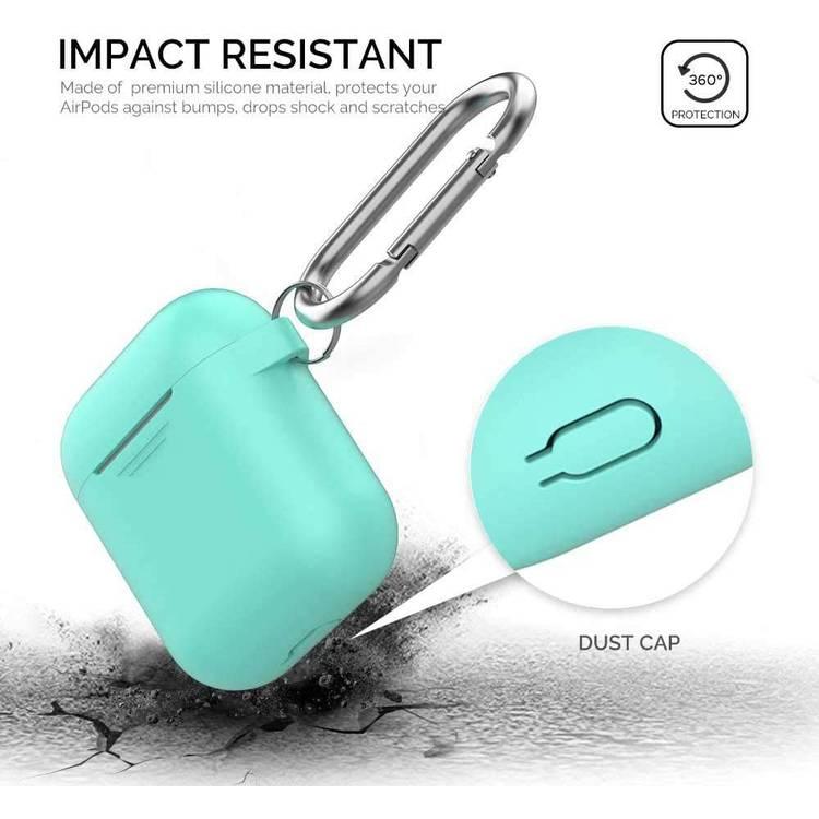 AhaStyle Keychain Silicone Case with Anti-Lost Ring for AirPods 1/2 Generation, Drop Resistant, Dustproof and Absorbing Protective Cover with Hang Case Mint Green