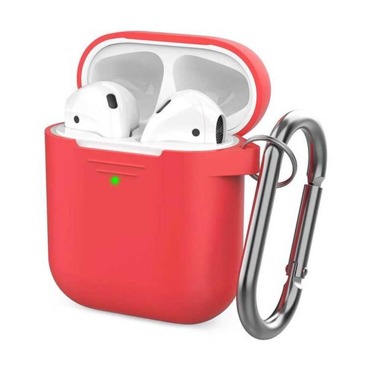 AhaStyle Keychain Silicone Case with Anti-Lost Ring for AirPods 1/2 Generation, Drop Resistant, Dustproof and Absorbing Protective Cover with Hang Case Red