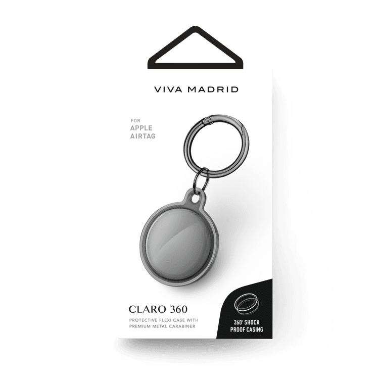 Viva Madrid Claro 360 Shockproof TPU Case with Metal Carabiner for AirTag, Anti-Scratch Case, Easy to Carry Anti-Lost Holder Suitable for AirTag Bluetooth Tracker Black