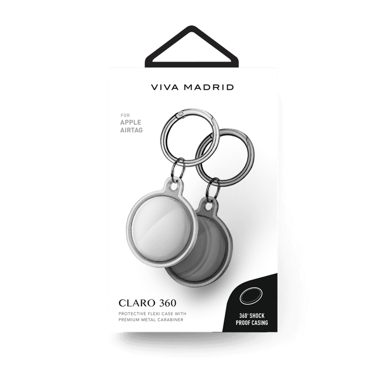 Viva Madrid Claro Duo Bundle 360 Shockproof Silicone Case with Metal Carabiner for AirTag, Easy to Carry Anti-Lost Holder Suitable for AirTag Bluetooth Tracker Black & Clear