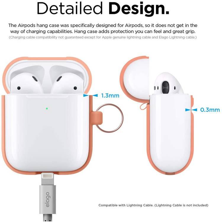Elago Silicone Case with Anti-Lost Keychain Compatible with Apple AirPods 1/2 Wireless Charging Case, Front LED Visible, Anti-Slip Coating Inside, Premium Silicone - Peach