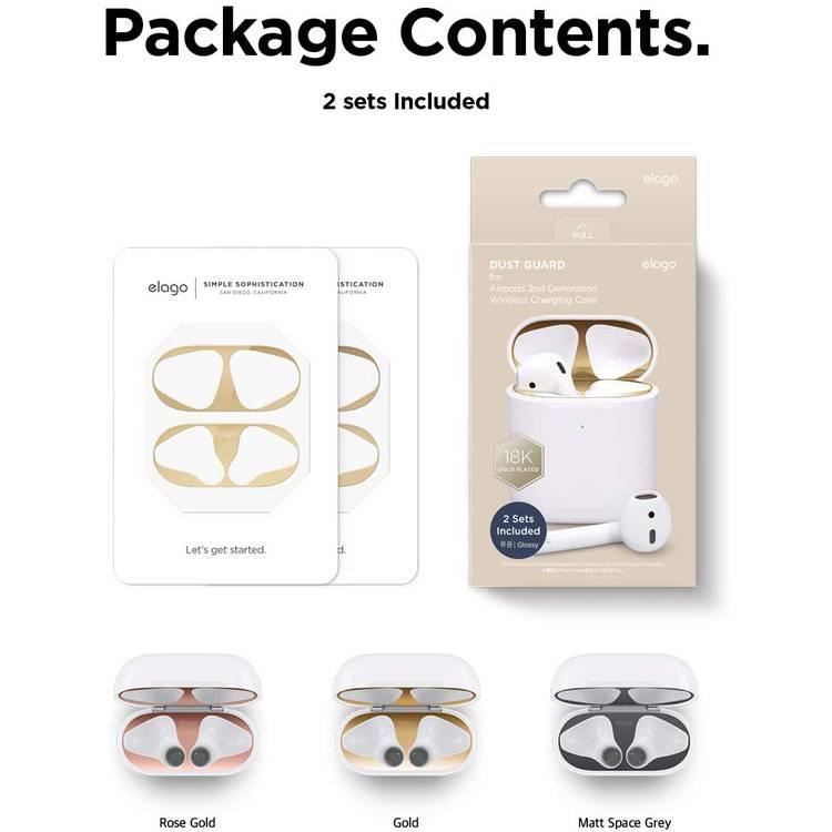 Elago Dust Guard (2 sets) Compatible for AirPods 1/2, Dust-Proof Metal Cover, Ultra Slim, Luxurious Looking, Scratch Resistant, Special Dust Sticker Protection - Gold