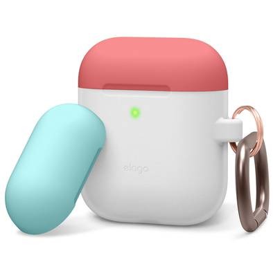 Elago Duo Hang Silicone Case with Apple AirPods Case 1 & 2 Generation, Dustproof and Absorbing Protective Cover with Hang Case Body-night Grow/Top-Italian Rose, Coral Blue
