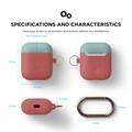 Elago Duo Hang Silicone Case with Apple AirPods Case 1 & 2 Generation, Drop Resistant, Dustproof and Absorbing Protective Cover with Hang Case Body-Italian Rose/Top-Coral Blue, Yellow