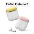 Elago Duo Silicone Case with Apple AirPods Case 1 & 2, Supports Wireless Chargers, Drop Resistant, Dustproof and Absorbing Protective Cover Body-White / Top-Pink, Yellow