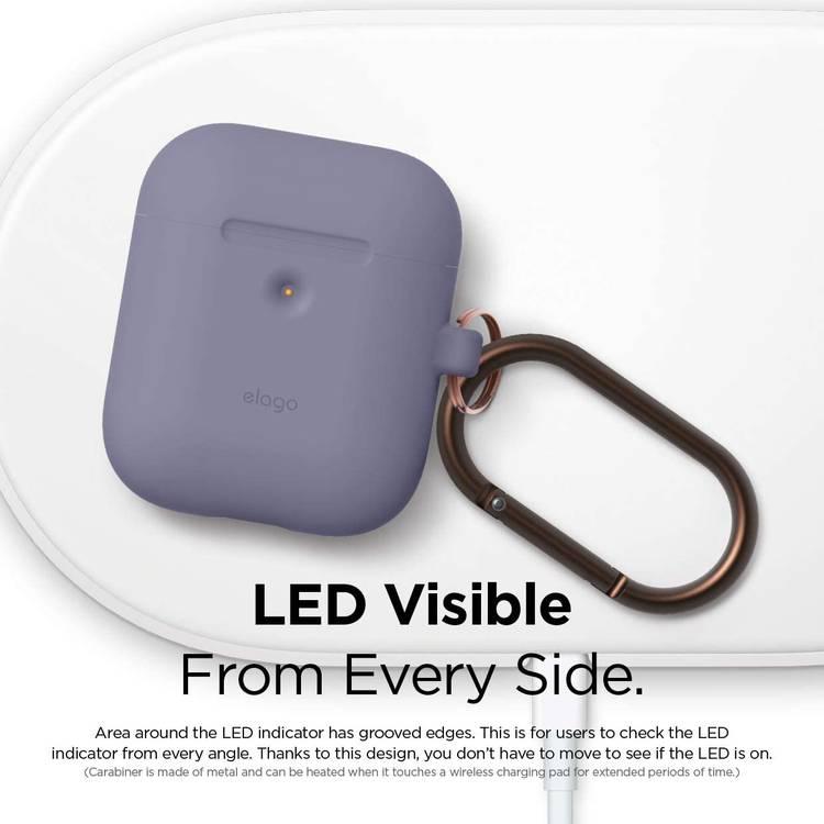 Elago Silicone Case with Anti-Lost Keychain Compatible with Apple AirPods 1/2 Wireless Charging Case, Front LED Visible, Anti-Slip Coating Inside, Premium Silicone - Lavender Gray