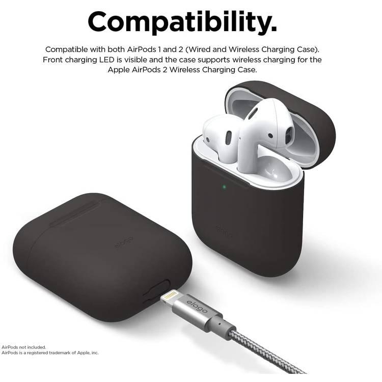 Elago Basic Skinny Case Compatible for Apple AirPods 1&2 Generation, Upgraded Premium Silicone, Front LED Visible, Scratch Resistant, Drop Resistant, Dustproof and Absorbing