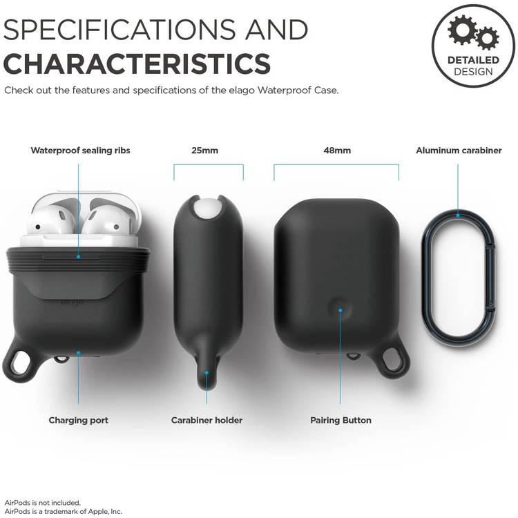 Elago Waterproof Case Compatible For Apple AirPods 1&2 Generation, up to 1 meter (3.3 feet), Charge by Opening Bottom Cap, Layers of Protection, Dust & WaterProof Protective Cover
