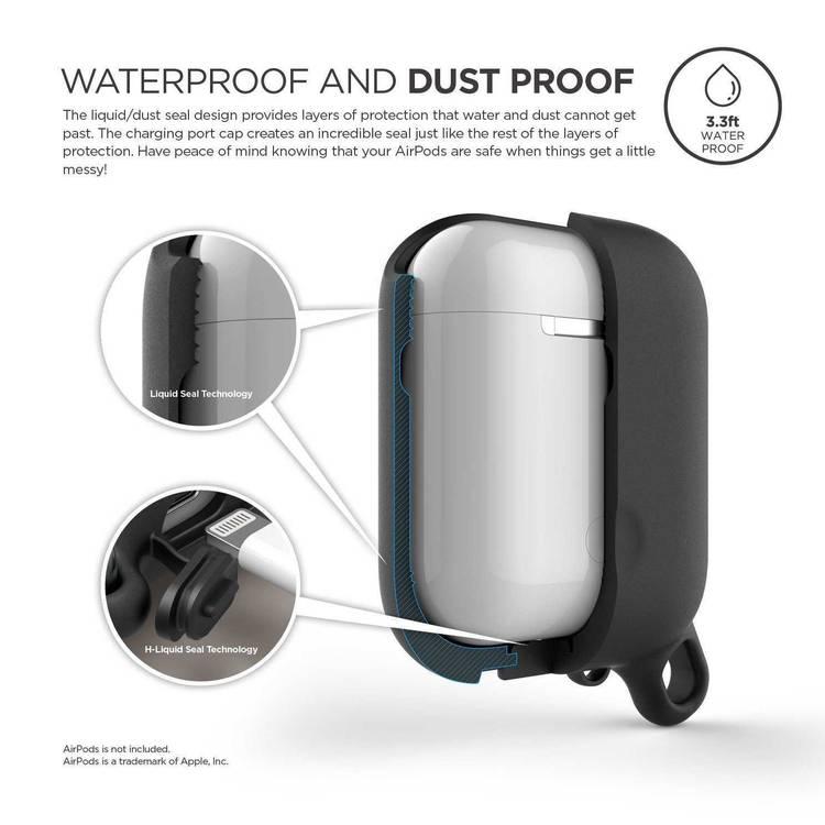 Elago Waterproof Case Compatible For Apple AirPods 1&2 Generation, up to 1 meter (3.3 feet), Charge by Opening Bottom Cap, Layers of Protection, Dust & WaterProof Protective Cover
