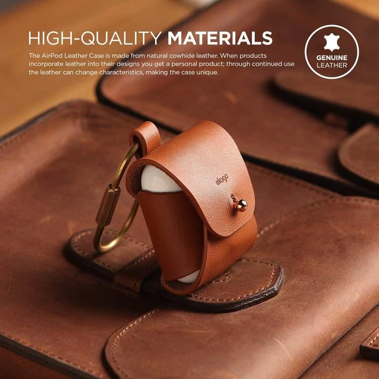 Elago Genuine Leather Case Compatible For Apple AirPods 1&2 Generation, Scratch Resistant, Drop Resistant, Dustproof and Absorbing Protective Cover with Hang Case