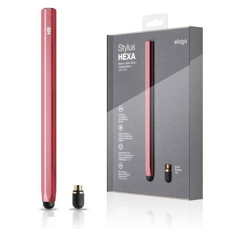 Elago Stylus Pen Hexa Type, Completable With iOS & Android Series, Soft touch pen-point for better screen-protection, Extra Rubber Tip included, Hot Pink