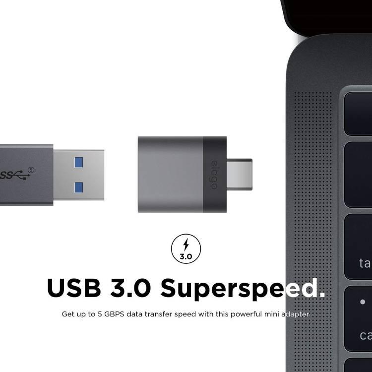 Elago Mini Aluminum USB-C to USB 3.0 Female Mini Adapter 2 Set, Flash drives, keyboards & Mouse, & Many other USB Devices, Dark Gray