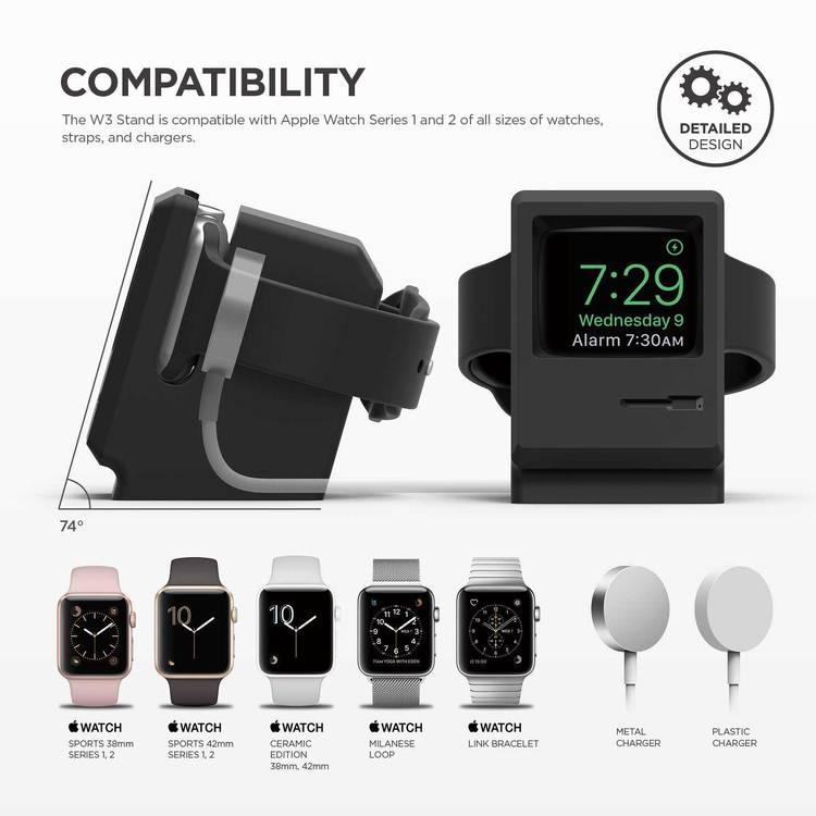 Elago W3 Stand Works With All types for Apple Watch Series, View Apple display through blast, Easy To Use, scratch-free silicone, Black