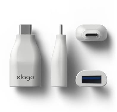 Elago Type-C to USB, converts to USB 3.0 Mini Adapter, Flash drives, keyboards & Mouse, & Many other USB Devices, White