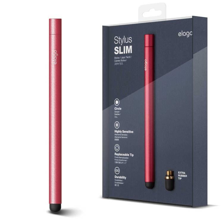 Elago Slim Stylus Pen, Completable With iOS & Android Series, Soft touch pen-point for better screen-protection, Extra Rubber Tip included, Hot Pink