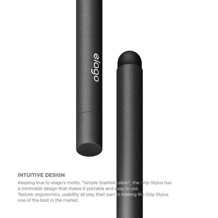 Elago Slim Stylus Pen, Completable With iOS & Android Series, Soft touch pen-point for better screen-protection, Extra Rubber Tip included, Black