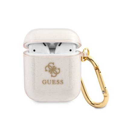 CG MOBILE Guess TPU Colored Glitter Case with Anti-Lost Ring for AirPods 1/2, Scratch & Drop Resistant, Dustproof & Absorbing Protective Silicone Cover  Officially Licensed Gold