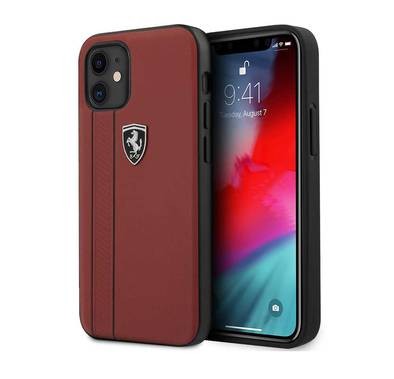 CG Mobile Ferrari Off Track Genuine Leather Hard Case with Contrasted Stitched and Embossed Lines for iPhone 12 Mini (5.4")  Officially Licensed - Red