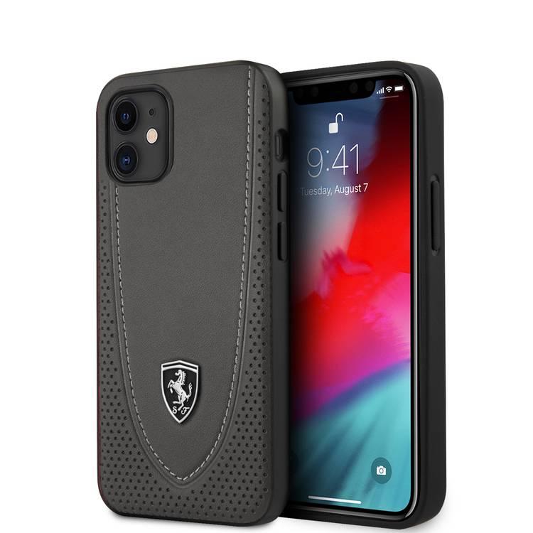 CG Mobile Ferrari Off Track Genuine Leather Hard Case with Curved Line Stitched and Contrasted Perforated Leather for iPhone 12 Mini (5.4") - Grey