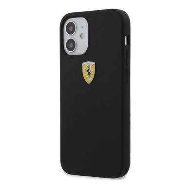 CG Mobile Ferrari On Track Liquid Silicone Case Metal Logo for iPhone 12 Mini (5.4") Officially Licensed, Premium Silicone Case, Shock Resistant, Scratches Resistant - Black