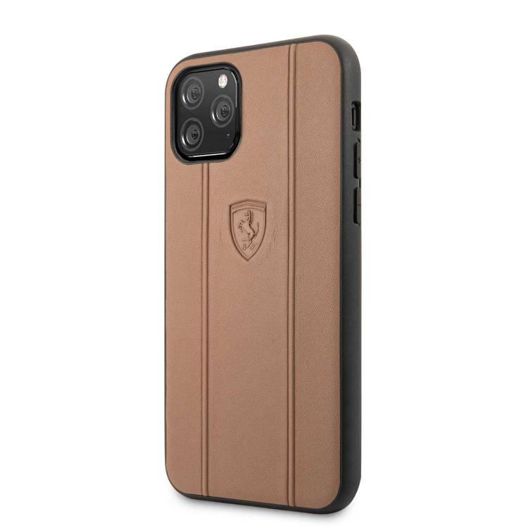 CG MOBILE Ferrari Off Track Leather Embossed Line Phone Case Compatible for iPhone 11 Pro (5.8") Mobile Case Suitable with Wireless Charging Officially Licensed - Camel