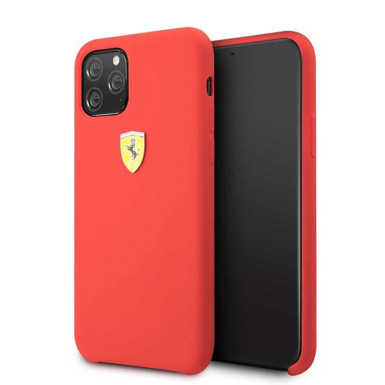 CG MOBILE Ferrari SF Silicone Hard Phone Case Logo Shield Compatible for iPhone 11 Pro (5.8") Drop Protection Mobile Case Officially Licensed - Red