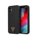 CG Mobile Guess PU Saffiano V Stitched w/ Metal Logo Case for iPhone 12 Mini (5.4") Officially Licensed, Shock Resistant, Compatible with Wireless Chargers - Black
