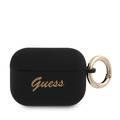CG MOBILE Guess Silicone Printed Script Case with Ring Compatible for AirPods Pro, Scratch & Drop Resistant, Dustproof & Absorbing Protective Silicone Cover - Black