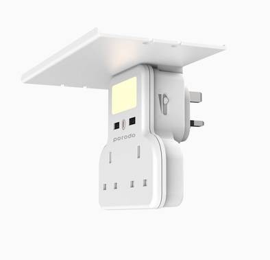 Porodo PD-WMACU-WH Multi-Function Socket & Night Light Intelligent Light Sensor - Tablet & Phone Tray - White