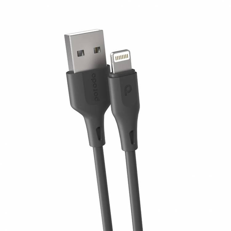 Porodo New TPE / PVC Lightning Cable 2.4A, Over-Current Protection, Durable Fast Charge & Data Cable, Safe & Reliable Cord Compatible for Lightning Devices - Black - 2 M