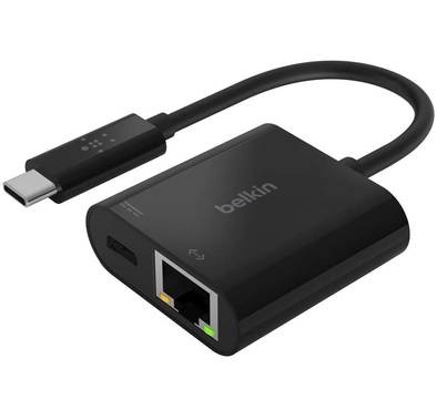 Belkin Adapter USB-C to Gigabit Ethernet 60W PD, Plug-and-play USB-C to Ethernet Adapter Compatible with Mac & Windows Laptops and other USB-C Devices - Black