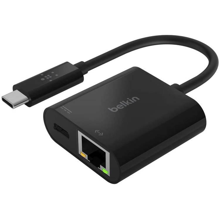 Belkin Adapter USB-C to Gigabit Ethernet 60W PD, Plug-and-play USB-C to Ethernet Adapter Compatible with Mac & Windows Laptops and other USB-C Devices - Black
