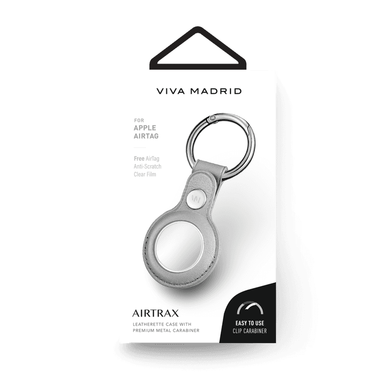 Viva Madrid Airtrax Leather Case Compatible with AirTag, Scratch Protective Skin Cover, Anti-Lost Holder with Key Ring Suitable for AirTag Bluetooth Tracker - Gray