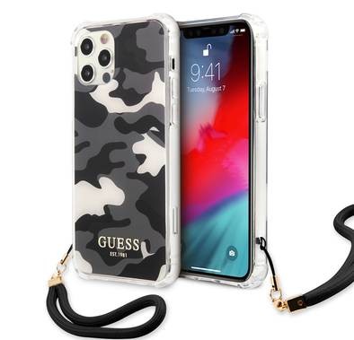 CG MOBILE Guess PC Camo Hard Case with Nylon Cord, Drop Protection Back Cover Compatible for iPhone 12 Pro Max ( 6.7" )