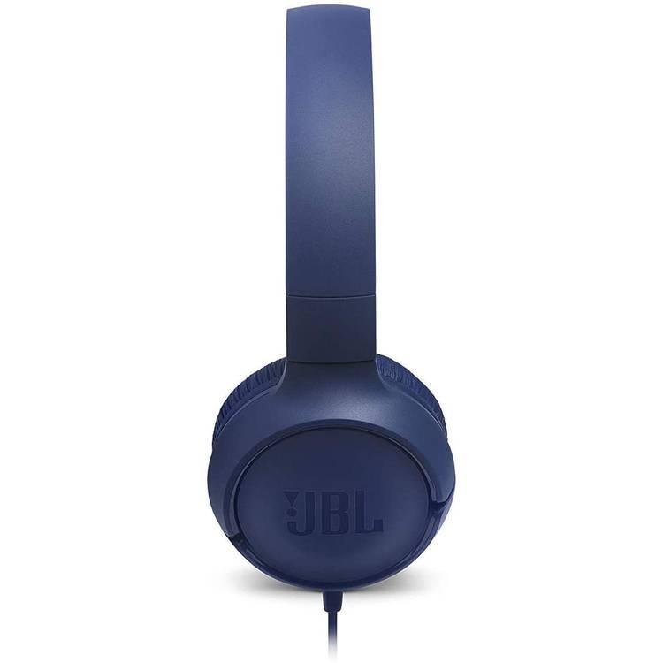 JBL TUNE 500 Wired On-Ear Headphones with Built-in Microphone, Pure Bass Sound, Lightweight and Foldable Design, 1-Button Remote/Mic - Blue