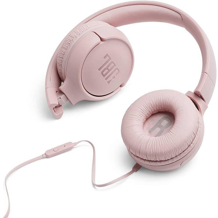 JBL TUNE 500 Wired On-Ear Headphones with Built-in Microphone, Pure Bass Sound, Lightweight and Foldable Design, 1-Button Remote/Mic - Pink
