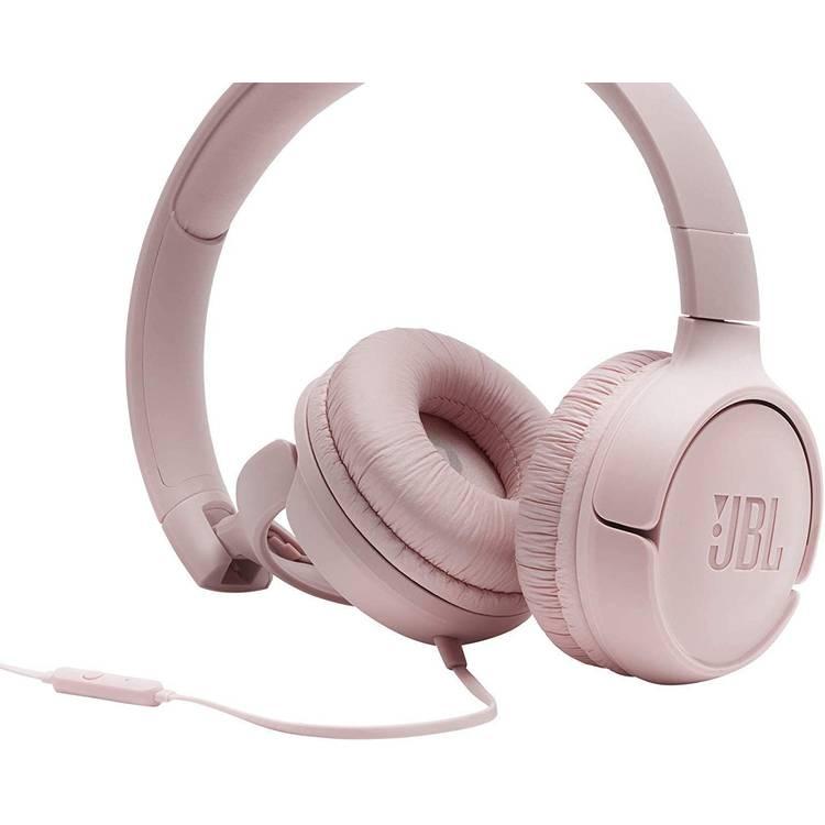 JBL TUNE 500 Wired On-Ear Headphones with Built-in Microphone, Pure Bass Sound, Lightweight and Foldable Design, 1-Button Remote/Mic - Pink