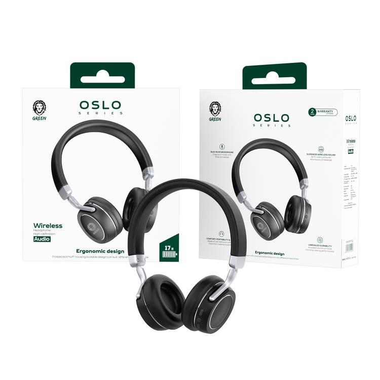 Green Lion Oslo Series Wireless On-Ear Headphones Built-in HD Microphone, Comfort & Durability Ergonomic Design Gaming Headset, Wireless Sound, 17-hours Talk time - Black