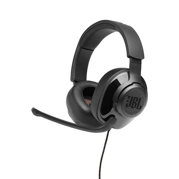 JBL Quantum 200 Wired Over-Ear Gaming Headset with Voice Focus Directional Flip-up Boom Microphone, QuantumSound Signature, Memory Foam Ear Cushions - Black