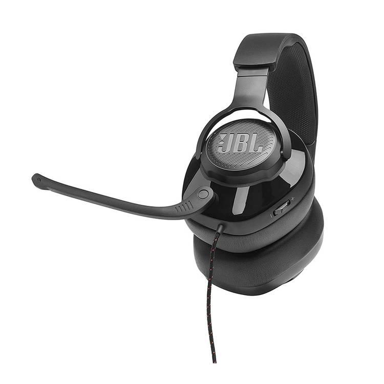 JBL Quantum 200 Wired Over-Ear Gaming Headset with Voice Focus Directional Flip-up Boom Microphone, QuantumSound Signature, Memory Foam Ear Cushions - Black