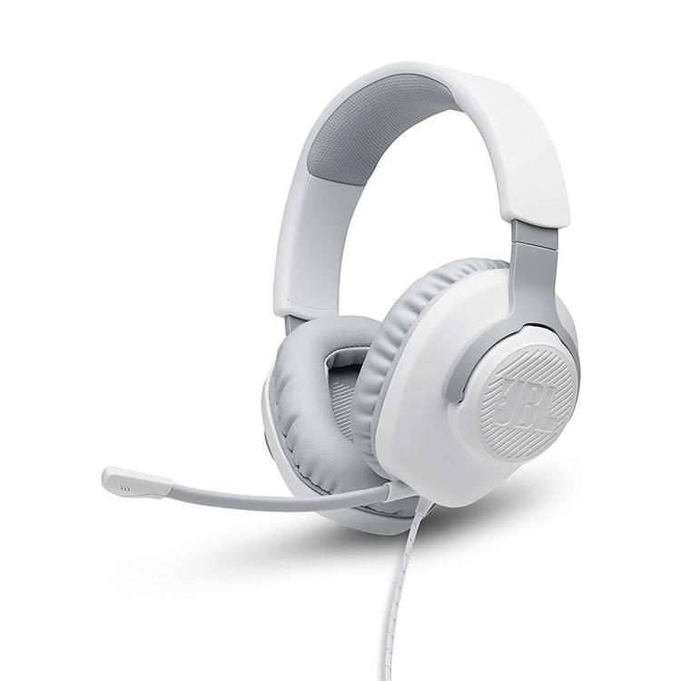 JBL Quantum 100 Wired Over-Ear Gaming Headset with Flip-up Mic, Quantum Sound Signature, Memory Foam Ear Cushions, Voice Focus Directional Boom Mic - White