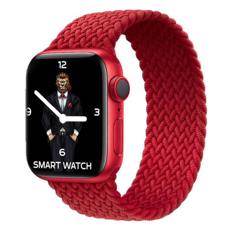 Green Lion Braided Solo Loop Strap, Ergonomic Design Fit & Comfortable Replacement Wrist Band Compatible for Apple Watch 44mm - Red