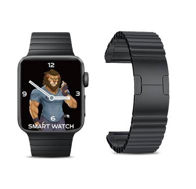 Green Lion Acero Correa Link Bracelet Compatible for Apple Watch 42 / 44mm, Fit & Comfortable Replacement Wrist Watch Strap Band - Black