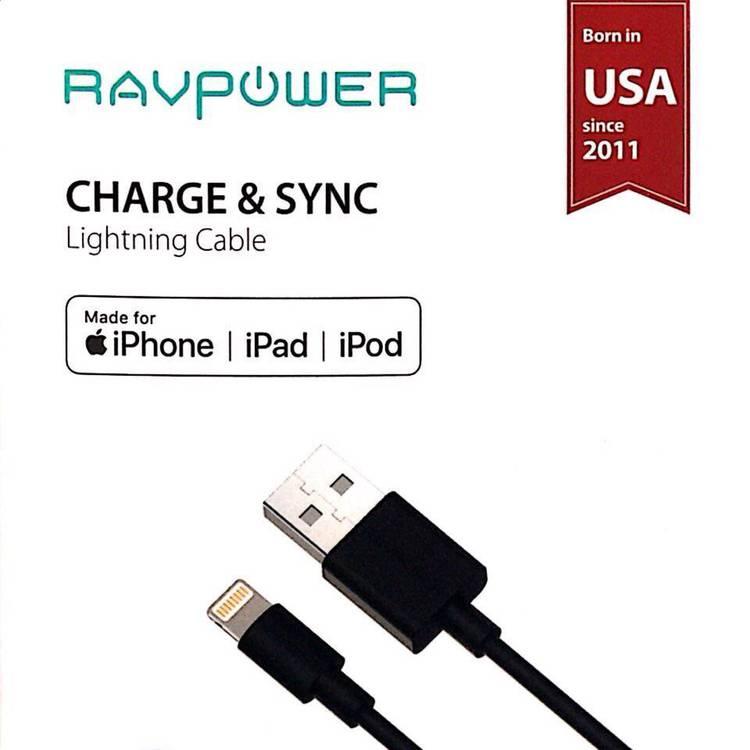 RAVPower Kevlar Braided Cable 1ft Compatible for Lightning Devices, Fast Charging Connector, Adjustable Strap, Durable Charge and Sync Cord - Black