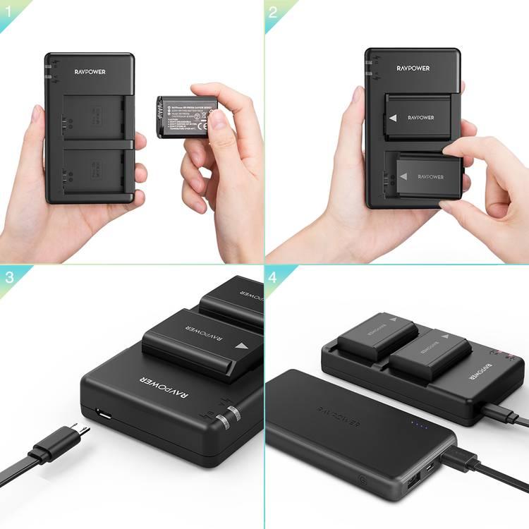 RAVPower NP-FW50 Camera Battery Charger Set with Moistureproof Case Compatible for Sony A6000, A6500, A6300, A7, A7II, A7SII, A7S, A7S2, A7R, A7R2, A7RII, A55 (2-Pack, 1100mAh)