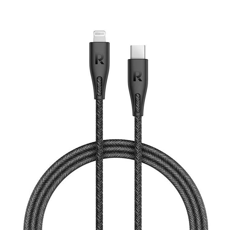 RAVPower Nylon Braided Cable 1.2M Compatible for Type-C to Lightning Cable, iPhone Connector Fast Charging and Data Transmitter Cord, Universal Compatibility MFi Certified - Black