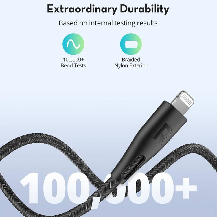 RAVPower Nylon Braided Cable 1.2M Compatible for Type-C to Lightning Cable, iPhone Connector Fast Charging and Data Transmitter Cord, Universal Compatibility MFi Certified - Black