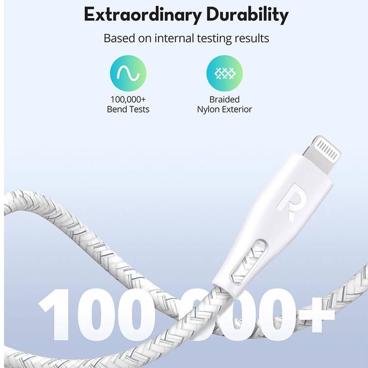 RAVPower Nylon Braided Cable 1.2M Compatible for Type-C to Lightning Cable, iPhone Connector Fast Charging and Data Transmitter Cord, Universal Compatibility MFi Certified - White